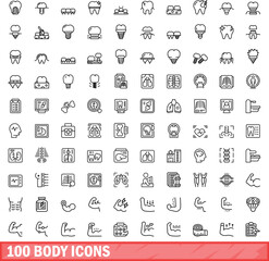 100 body icons set. Outline illustration of 100 body icons vector set isolated on white background
