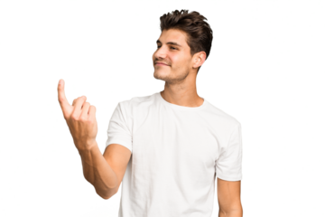 Young caucasian handsome man isolated pointing with finger at you as if inviting come closer.