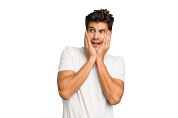 Young caucasian handsome man isolated scared and afraid.