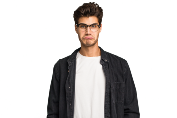 Young caucasian handsome man isolated sad, serious face, feeling miserable and displeased.