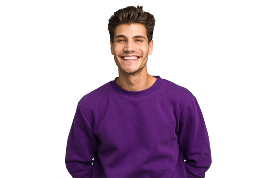 Young Caucasian Handsome Man Isolated Happy, Smiling And Cheerful.