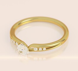 Gold ring with diamonds on pink background