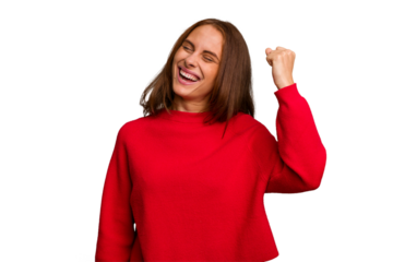 Young caucasian woman isolated celebrating a victory, passion and enthusiasm, happy expression.