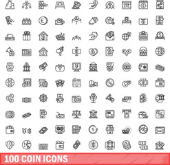 100 coin icons set. Outline illustration of 100 coin icons vector set isolated on white background