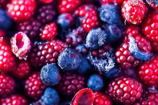 Lot Of Fresh And Frozen Berries For Healthy Food And Desserts