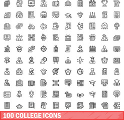 Obraz na płótnie Canvas 100 college icons set. Outline illustration of 100 college icons vector set isolated on white background