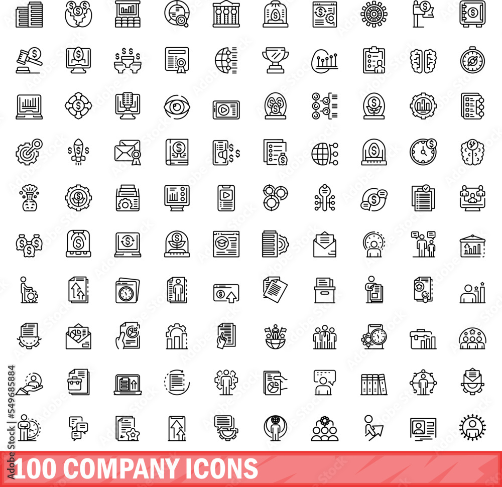 Wall mural 100 company icons set. Outline illustration of 100 company icons vector set isolated on white background - Wall murals