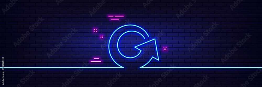Poster neon light glow effect. reload arrow line icon. update arrowhead symbol. navigation pointer sign. 3d