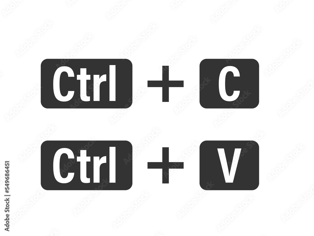 Poster keyboard buttons ctrl c, ctrl v, a combination of copy and paste keys. black and white computer icon