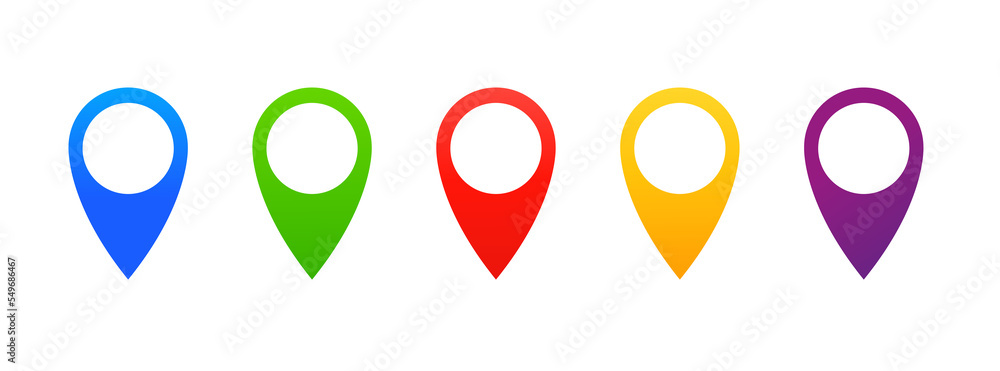 Poster a set of bright pointers on the map. vector illustration