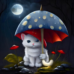 cat under umbrella