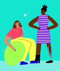 Disabled women - prosthetic and wheelchair user