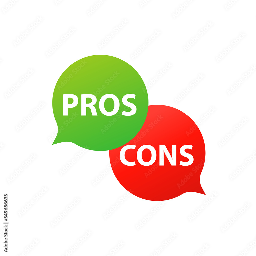 Poster pros and cons of rating analysis red left green right bubble message. a simple concept of advantages