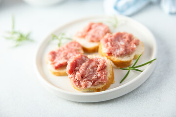 Homemade pork pate on toast