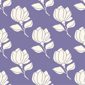 Seamless pattern with magnolia flower. Floral ornament vector illustration. Botanical fabric print for textile, digital paper, cover, wallpaper. © Alena Koval