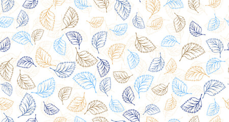 Linden, birch or basil leaves outline vector seamless pattern graphic design.