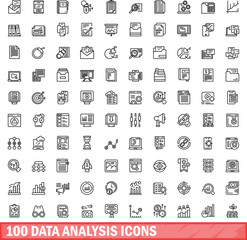Fototapeta na wymiar 100 data analysis icons set. Outline illustration of 100 data analysis icons vector set isolated on white background