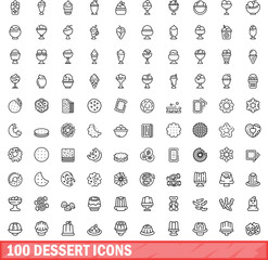 100 dessert icons set. Outline illustration of 100 dessert icons vector set isolated on white background