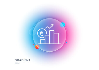 Euro rates line icon. Gradient blur button with glassmorphism. Currency exchange sign. Money trade symbol. Transparent glass design. Euro rate line icon. Vector