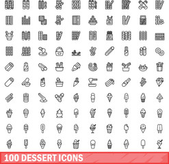 100 dessert icons set. Outline illustration of 100 dessert icons vector set isolated on white background