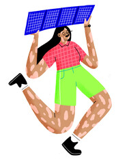 Woman installer of Solar Panels with Vitiligo