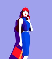 Woman in evening dress with bag, fashion illustration