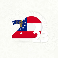 New Year 2023 for Georgia on snowflake background.