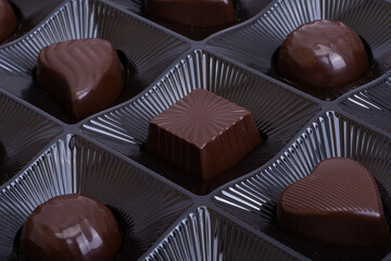 chocolate candies in a box close-up