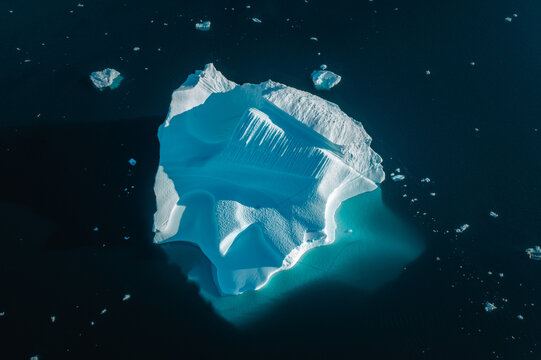 Drone View Over floating Big Iceberg on Greenland