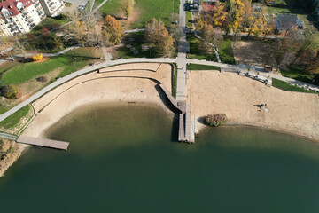 Aerial view - Bagry Lagoon, Podgórze XIII, Kraków, Poland - swimming spot in a city centre...