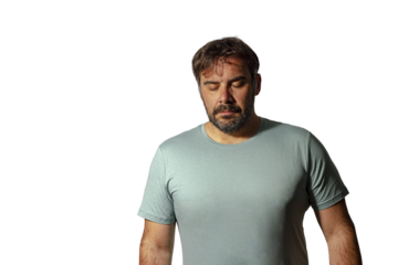 Upset and sad man posing isolated on white background studio portrait.