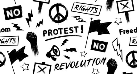 Hand Drawn Protest And Demonstration Background - obrazy, fototapety, plakaty