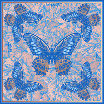 Butterflies and Flowers Background. Vintage. Vector Illustration.