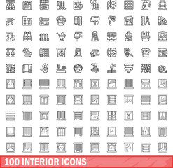 100 interior icons set. Outline illustration of 100 interior icons vector set isolated on white background