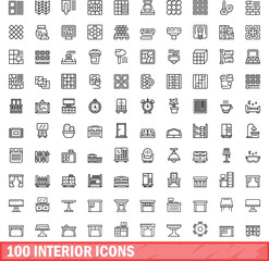100 interior icons set. Outline illustration of 100 interior icons vector set isolated on white background