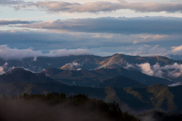 Fototapeta premium Spring sunset in Puigsacalm peak, La Garrotxa, Spain