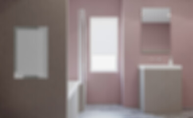 Scandinavian bathroom, classic  vintage interior design. 3D rend. Abstract blur phototography.