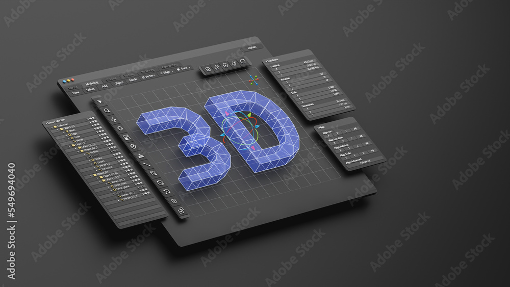 Aufkleber Engineering designer design 3D CAD software program Industrial engine model mechanical dimensional digital manufacturing factory engineer computer screen. 3d rendering.