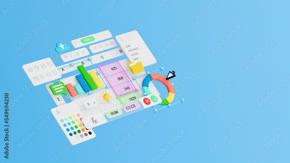 Poster spreadsheets graphs charts table data business financial report analysis screen software accounting 