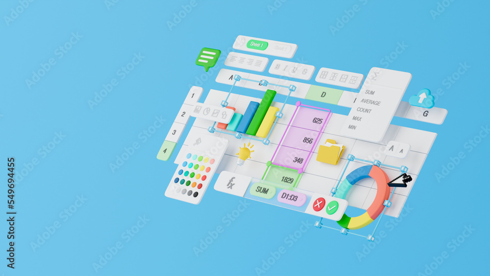 Poster spreadsheets graphs charts table data business financial report analysis screen software accounting 