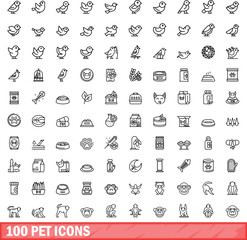 100 pet icons set. Outline illustration of 100 pet icons vector set isolated on white background