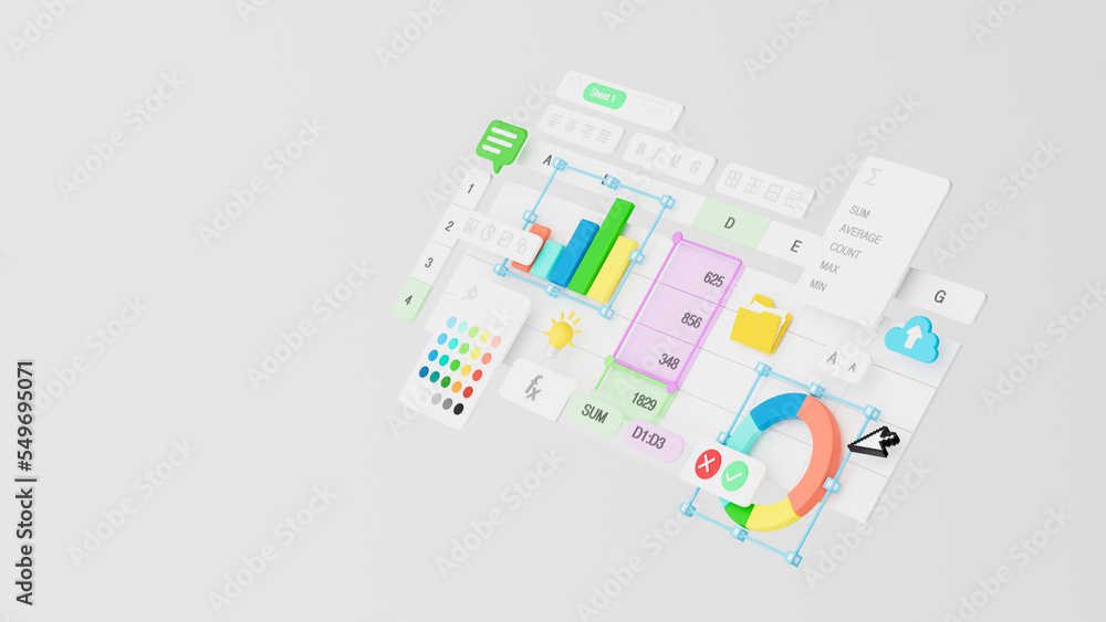 Poster spreadsheets graphs charts table data business financial report analysis screen software accounting 