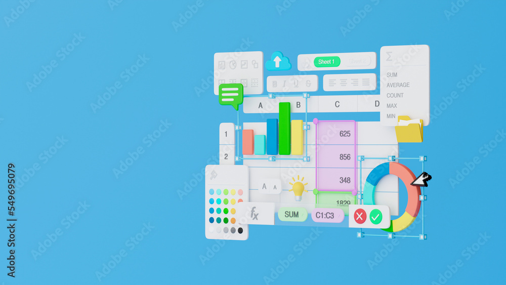 Poster spreadsheets graphs charts table data business financial report analysis screen software accounting 