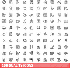 Fototapeta na wymiar 100 quality icons set. Outline illustration of 100 quality icons vector set isolated on white background
