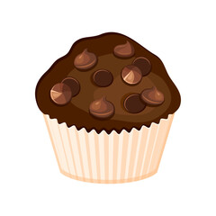 Chocolate chip muffin icon vector. One delicious chocolate muffin pastry icon vector isolated on a white background