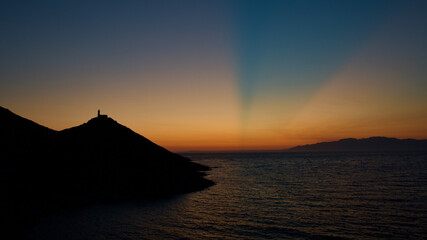 Southwestern tip of Turkey. Sunset from the ancient city of Dat&ccedil;a Knidos. Yazikoy village harbor. Ancient Greek city of Knidos. The sky after sunset. Sunlight and shadows. The focus is on the sky. Sel