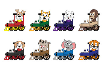 cute animal cartoon ride train graphic
