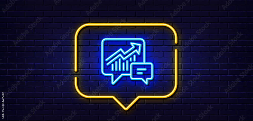 Poster neon light speech bubble. chart line icon. report graph or sales growth sign in speech bubble. analy