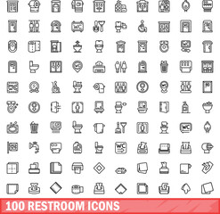 100 restroom icons set. Outline illustration of 100 restroom icons vector set isolated on white background
