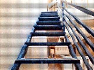 Abstract patchwork background, inside there is a black color similar to the stairs.
